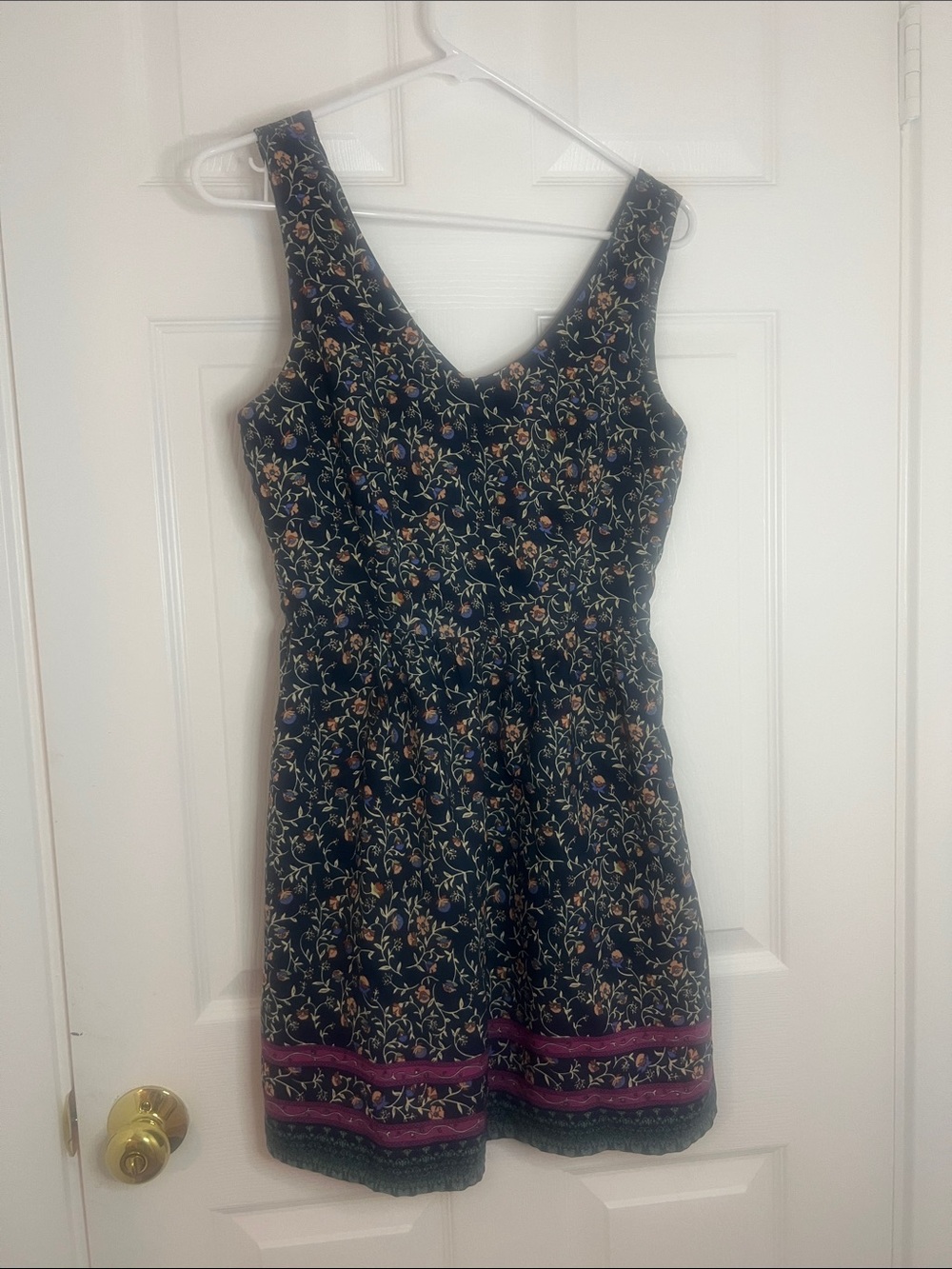 one clothing Black Floral V-Neck Mini Dress with Pink Accent Bands